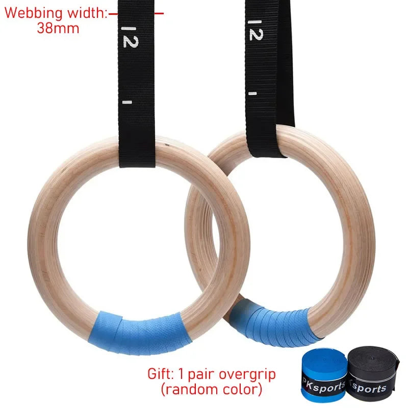 Wood Gymnastics Rings with Adjustable Straps GYM Ring for Kids Adult Home Fitness Pull up Strength Training