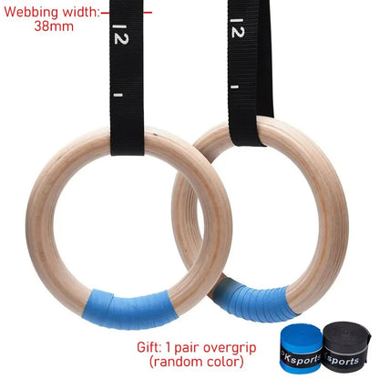Wood Gymnastics Rings with Adjustable Straps GYM Ring for Kids Adult Home Fitness Pull up Strength Training