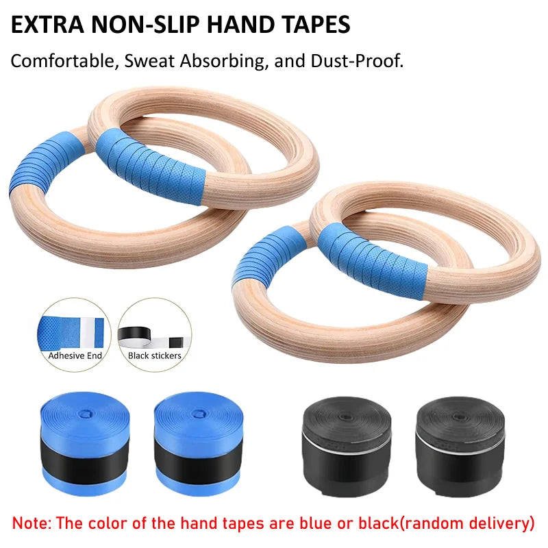 Wood Gymnastics Rings with Adjustable Straps GYM Ring for Kids Adult Home Fitness Pull up Strength Training